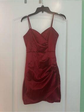 Windsor Burgundy Satin Spaghetti-Strap Mini Dress